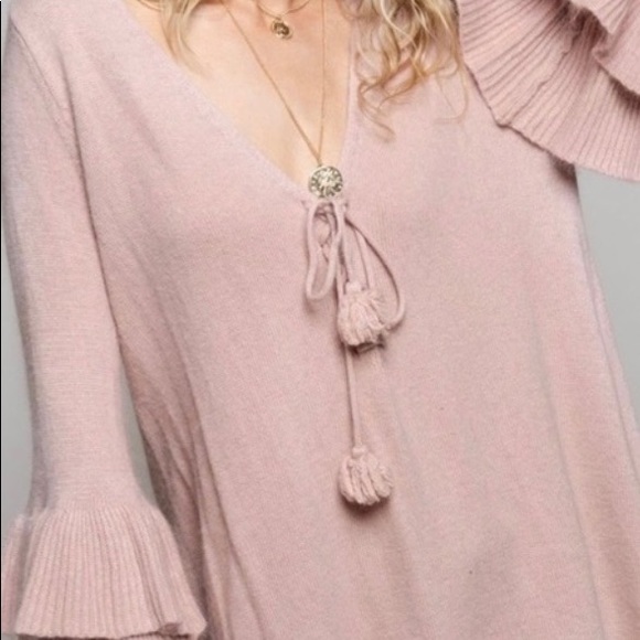 Rose Pink Tiered Bell Sleeve Tunic Sweater - Picture 6 of 11